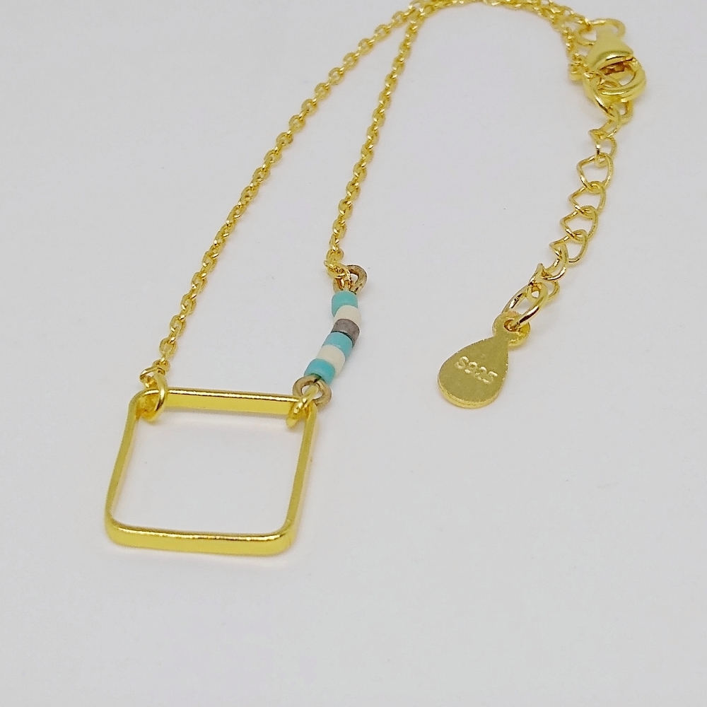 Dainty 14K Gold Plated Square Bead Bracelet - Picture 3 of 5
